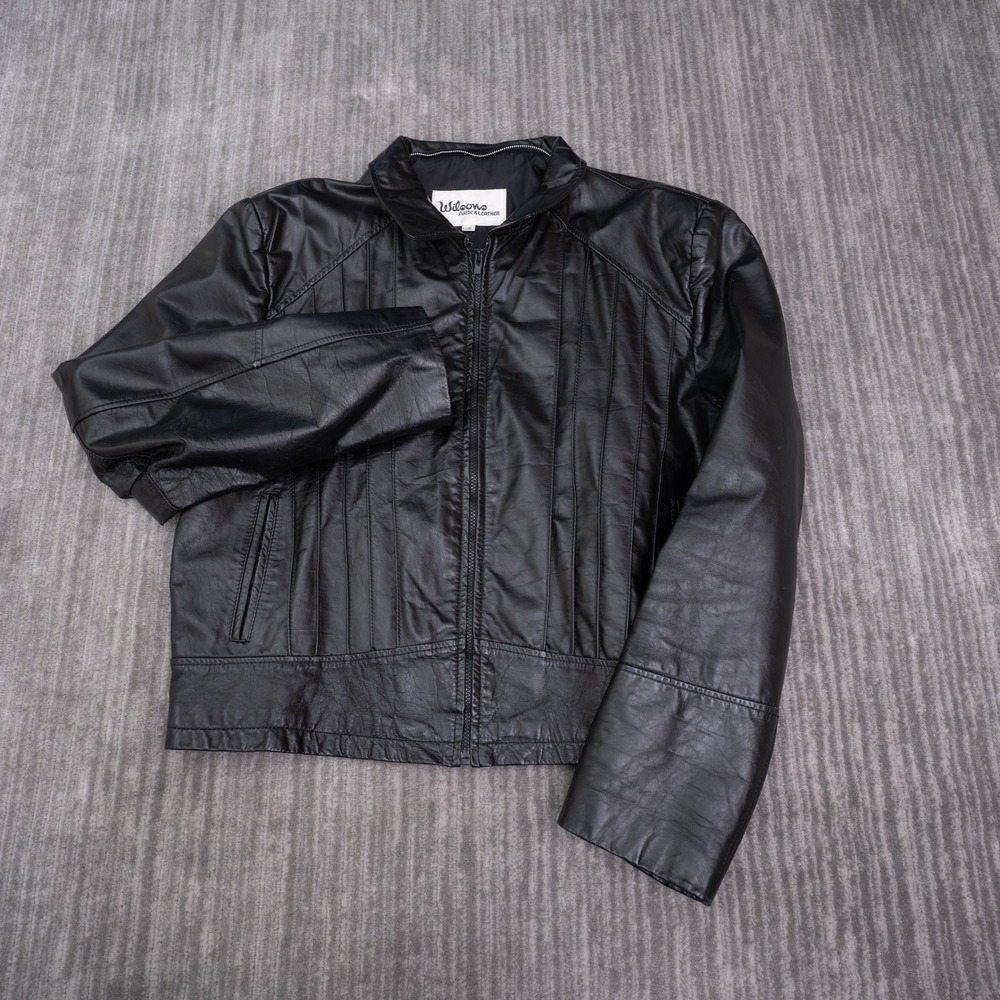 Wilsons Leather Jacket Men 50 Black Excellent Vintage Pleated Zip Up Coat